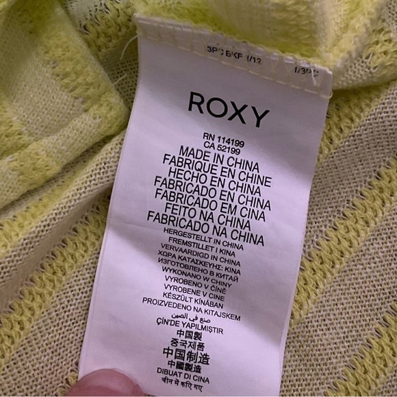 Roxy EUC Neon Yellow Striped Scoop Neck Long Sleeve Top, Size XS - Picture 8 of 9